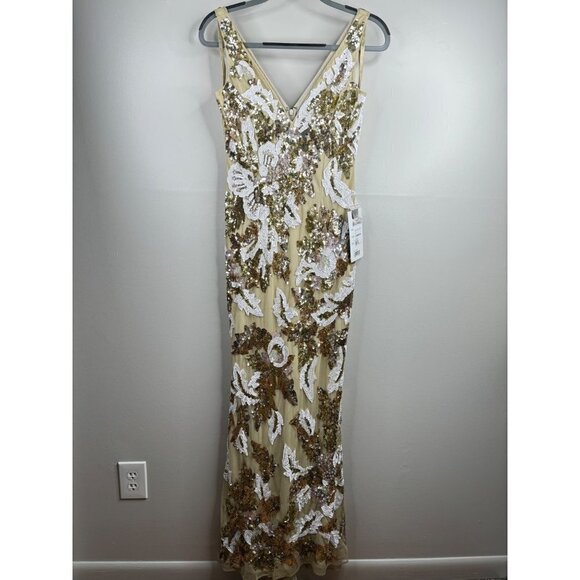 Mac Duggal 5476 Floral Embellished Sequin V-Neck Evening Gown Dress Size 0 NWT - Picture 4 of 9